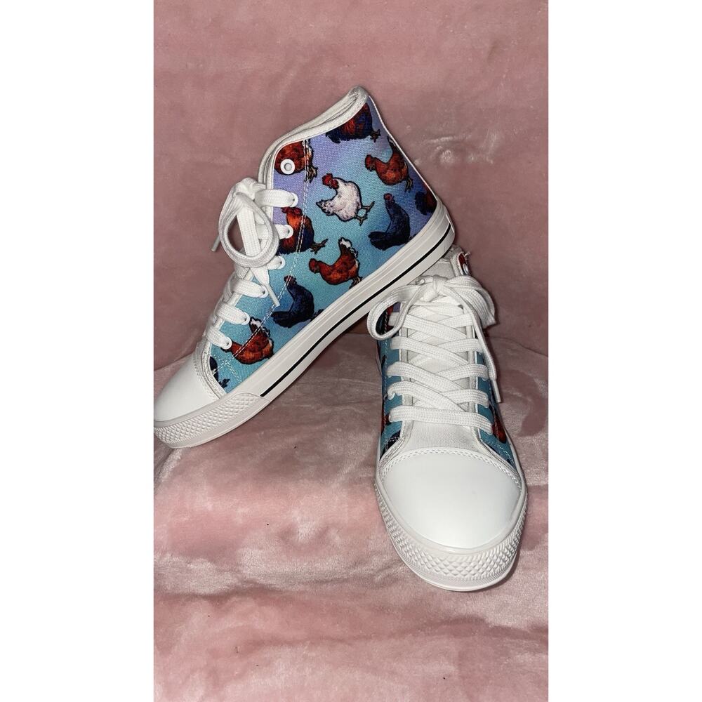 CHICKEN SHOES Women Sz 10 Men Sz 7.5 Converse Style High Tops Cute Farm Country